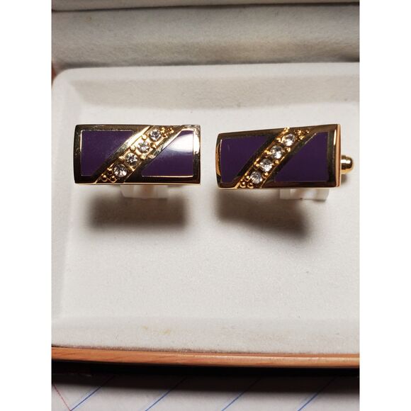 The Cufflinks are gold-toned with purple inlay Great Gift - Picture 1 of 9